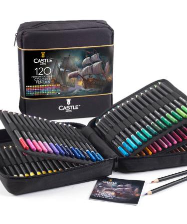 Castle Art Supplies 120 Colored Pencils Zipper-Case Set | Quality Soft Core Colored Leads for Adult Artists, Professionals and Colorists | In Neat, Strong Carry-Anywhere Zipper Case