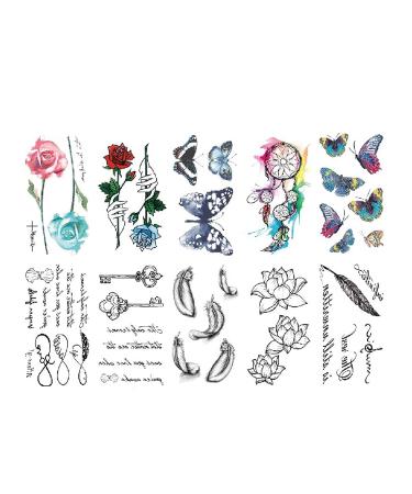 2 Week Flower Semi Permanent Tattoos for Women - 8 Large Sheets & Long-Lasting Juice Upgrade - Realistic Temporary Tattoo Stickers - Set of 10 Sheets - Buy Online on SooperMarket.com