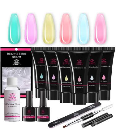 Makartt Jelly Poly Nail Gel Kit Nail Extension Kit Translucent Gel Colors with Base Gel Top Coat Builder Gel for Nail DIY Nail Art Starter Set
