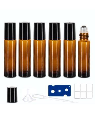 6 Pack Essential Oil Roller Bottles 10ml Roller Balls for Essential Oils Amber Glass Roller Bottles Roll on Bottles with Stainless Steel Roller Balls Labels 1*Openers 1*Funnels 1*Dropper 6 PCS Brown