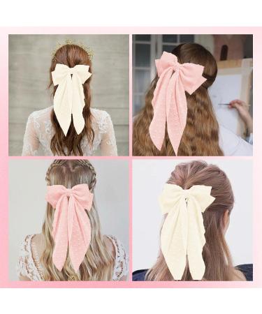 Ruzister 2 Pieces Large Hair Bows for Women Hair Bands Oversized Long Tail Cute Aesthetic Hair Accessories Large Hair Clips for Women Beige/Light Pink - Buy Online on SooperMarket.com