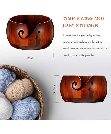 Willbond Wooden Yarn Bowl - Handmade 6x3 inch Knitting & Crochet Holder with Holes for DIY Accessories - Buy Online on SooperMarket.com