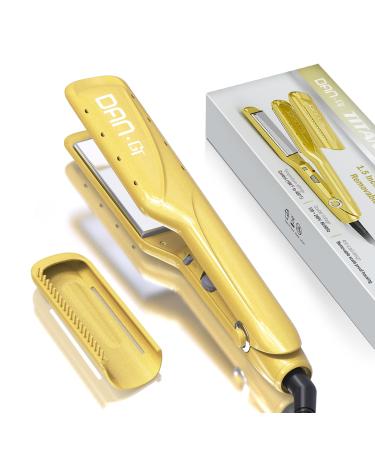 Flat Iron Hair Straightener with Detachable Comb 1.5 Inch Titanium Wide Flat Iron Straightening Irons with 4 Adjustable Temp Dual Voltage Hair Straightener and Curler 2 in 1 S0