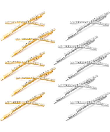 10 Pieces X Shaped Hair Pins Rhinestone Hair Barrette Cute Metal Shiny Hair Clip Glitter Hair Pin Accessories for Women Girls Hair Decoration  2 Colors