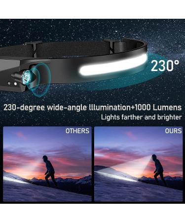 Rechargeable Headlamp 2 Pack for Adults | 230 Bright Beam & Spotlight | Motion Sensor, 6 Modes | Lightweight Head Lamps Flashlight for Repairing, Camping, Running, Cycling | Black - 2 - Buy Online on SooperMarket.com