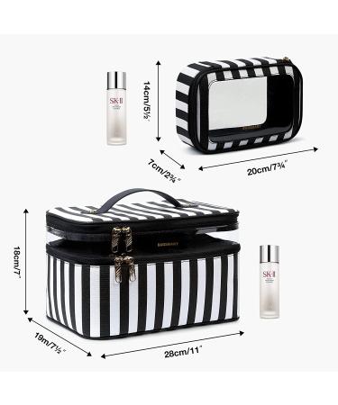 Large Makeup Bag BAGSMART Travel Cosmetic Case with Clear Toiletry Pouch | Double Layer Organizer with Adjustable Dividers | Portable Artist Storage Bag | Black & White Stripes - Buy Online on SooperMarket.com