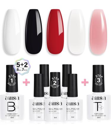 AILLSA Nude Gel Nail Polish Set Jelly Pink Milky White Black Red Gel Polish with Base and Top Coat Classic Popular Color All Season Soak Off U V L ED Manicure Art Salon DIY at Home 7Pcs 8ML Black White - Buy Online on SooperMarket.com