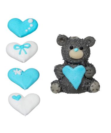Baking Decorations 3D Baby Set in Blue Pack of 5 Heart Motifs & a Bear Sugar Figure as Sugar Decoration for Baking Cupcakes & Muffins Ideal for Baby Showers & Gender Reveal Parties