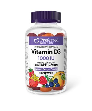 Preferred Nutrition Vitamin D3 1000IU 90 Gummies Mixed Berry-Peach Helps Support Immune Function Vegetarian 90 count (Pack of 1) D3 1000 IU