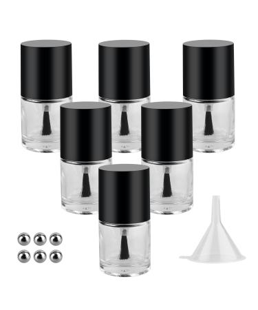 GTHER 6PCS 10ML Empty Nail Polish Glass Bottles with Brush Cap & Funnel & Mixing Balls for Nail Art
