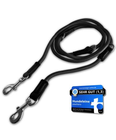 Pawhero dog leash adjustable for large and medium -sized dogs |2.5 meters |5-way length adjustable |Nylon guide leash & converting |Round double line with 2 carabiners |Black