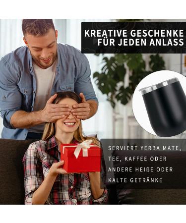 Telanks Mate Becher - 340ml Double-Walled Stainless Steel Yerba Mate Cup with Bombillas & Cleaning Brush | Black - Buy Online on SooperMarket.com