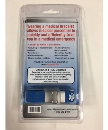 Sport Medical Alert Bracelet - Blue. Pre-engraved "DIABETES TYPE 1 INSULIN PUMP". Save 30% - Close Out Pricing! - Buy Online on SooperMarket.com