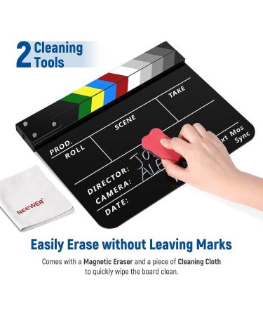 NEEWER Acrylic Film Directors Clapper Board Kit - 12x10 Cut Action Scene Clapboard with Magnetic Eraser, 2 Pens, Cleaning Cloth & Hex Key - Buy Online on SooperMarket.com