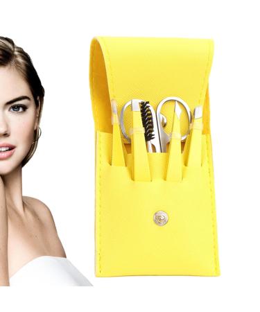 Eyebrow Shaping Kit | with Travel Case Eyebrow Scissors Kit Brow Scissors Eyebrow Kit | Eyebrow Scissors for Women Eyebrow Grooming Kit for Ingrown Hair Hair Plucking Daily Puchen Lemon Yellow 6-piece Set