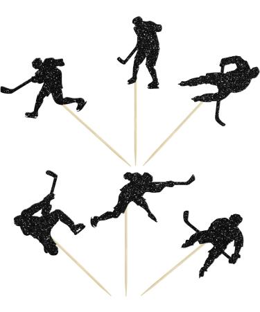 Gyufise 24Pcs Hockey Cupcake Toppers Black Glitter Hockey Players Cupcake Picks Ice Hockey Sports Theme Baby Shower Boys Girls Birthday Party Cake Decorations Supplies Black-1 - Buy Online on SooperMarket.com