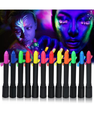 Gleemen UV Bodypainting 12 Colors Neon UV children's make set washable make -up pencil make -up face paint with 4 stickers body color children UV Coloring pens for Halloween Carnival Carnival 12 UV Farben
