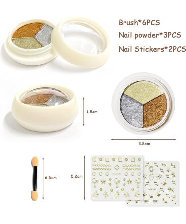 3Pcs Titanium Powder Nail Art Set - Glitter Mirror Effect + 6 Eyeshadow Sticks - International Shipping Available - Buy Online on SooperMarket.com