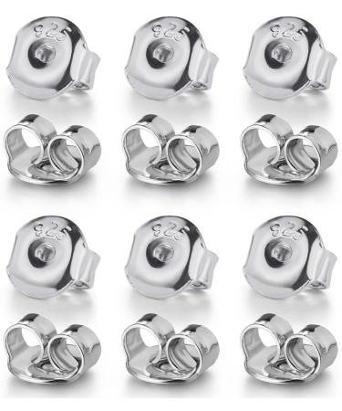 Earring Backs for Studs, Moconar 12PCS 925 Sterling Silver Earring Backs Replacements, Hypoallergenic Earring Backs Secure Ear Locking Pierced Earring Backs for Studs