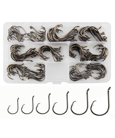 Circle Hooks Saltwater Fishing Hooks, 150PCS Fishing Circle Hooks 2X Strong Offset Octopus Catfish Fishing Hooks Assortment High Carbon Steel Bait Fishing Hooks Kit Size #1 1/0 2/0 3/0 4/0 5/0