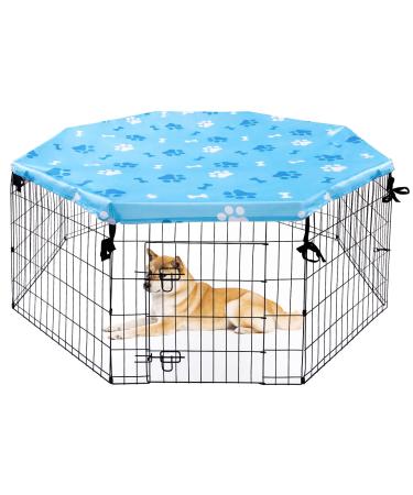 KOOLTAIL Dog Playpen Cover - Universal Pet Crate Cover for Indoor & Outdoor Sun/Rain Proof Provides Shade Security Kennel Cover Fits 24 Inches Pen with 8 Panels (Playpen Not Included) 68.5" Blue