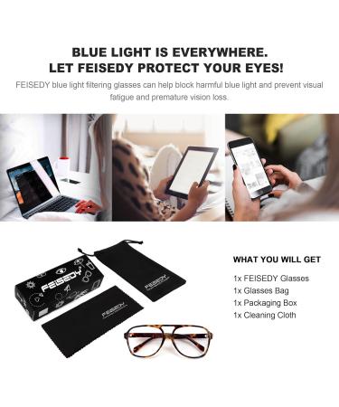 Feizedy Retro 70s 80s Blue Light Filter Glasses for Men & Women - B2888 Turtle Frame 60mm - Anti-Glare PC Gaming & Computer Glasses - Buy Online on SooperMarket.com