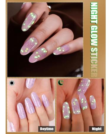Kalolary 20PCS Luminous Glitter Gel Nail Polish Strips - Glow in the Dark Purple Nail Wraps with File & Stick - Waterproof Adhesive Nail Art Sticker - Buy Online on SooperMarket.com