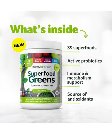 Purely Inspired Greens Powder Smoothie Mix | Purely Inspired Greens Powder Superfood | Super Greens Powder Organic | Fruit + Veggie Superfood Powder | Green Smoothie Powder 24 Servings ( Packaging May Vary ) - Buy Online on SooperMarket.com