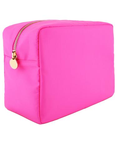 DANCOUR Large Makeup Bag - Travel Toiletry Bag For Women - Pink Makeup Bag - Large Makeup Pouch - Nylon Cosmetic Pouch Bag - Makeup Organizer - Big Makeup Bag Preppy Make Up Bags For Women and Girls Hot Pink Large