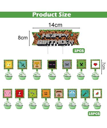 40 Pieces Pixel Cake Toppers - Video Game Muffin & Cake Decorations for Young Girls' Birthday Parties - Green Pixel Tortendeko - Buy Online on SooperMarket.com