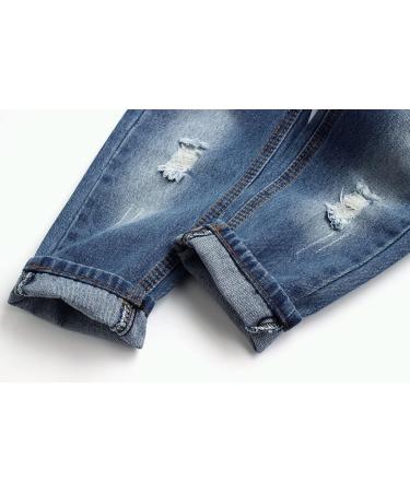 KIDSCOOL SPACE Baby Girl Boy Slim Jeans | Elastic Waist Ripped Denim Pants | 6-12 Months | Blue - Buy Online on SooperMarket.com
