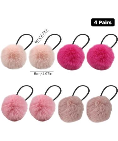 Fur Hair Bobbles for Girls 4 Pairs Cute Hair Ties with Fur Ball Elastic Ponytail Holders Hair Band for Girls Hair Accessories Cute Hair Ties - Buy Online on SooperMarket.com