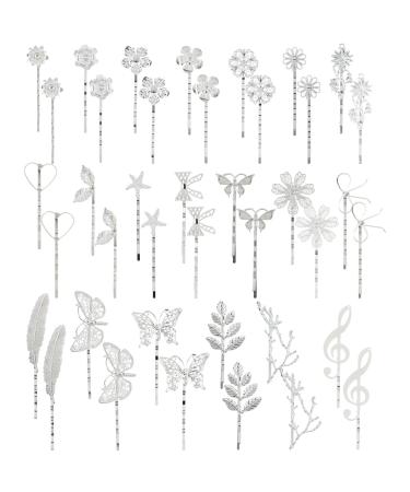 40 Pack Silver Vintage Retro Butterfly Flower Small Metal Hair Pins Cute Hair Clips for Bang Fine Hair Holder Metal Hairpins Barrette Decorative Bobby Pins Hair Accessories for Women Girl
