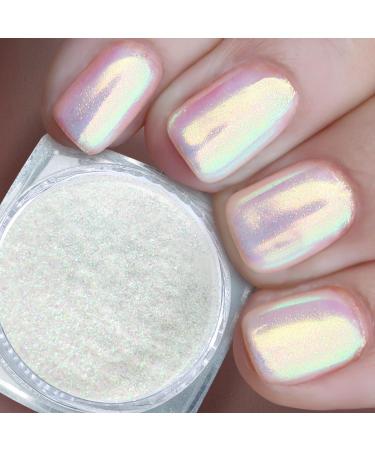 Mermaid Chrome Nail Powder - Iridescent Nail Powders Aurora Chrome Powder for Nails Shimmer Pink Pigment Powder for Nails Chameleon Rainbow Effect Nail Powder