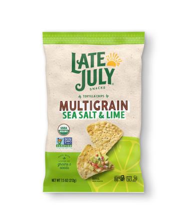 LATE JULY Snacks Multigrain Sea Salt and Lime Organic Tortilla Chips, 7.5 oz. Bag