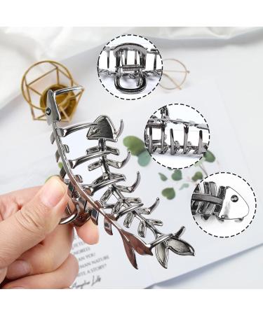 2 Pcs Large Fish Bone Hair Clips - Non-slip Metal Hair Claw Clips in Black and Gold for Thick or Thin Hair - Geometric French Hair Grip Accessories for Women - Buy Online on SooperMarket.com