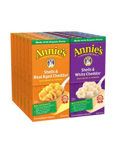 Annie's Organic Macaroni and Cheese Variety Pack, Shells & White Cheddar and Shells & Real Aged Cheddar, 6 oz (Pack of 12)