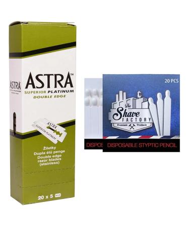 The Shave Factory Ultimate Shaving Kit of 100 Astra Superior Platinum Double Edge Razor Blades with 20 Free The Shave Factory Styptic Matches - Smooth Shaves and Quick Relief Combo