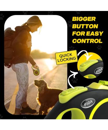 Fida Retractable Dog Lead 5m/16ft for Large Dogs up to 50KG - Green Reflective Ring, Ideal for Daily Walking - Buy Online on SooperMarket.com