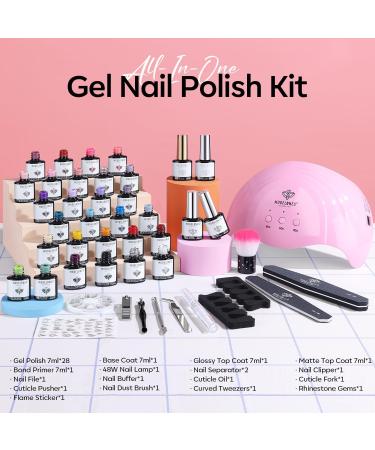 Modelones 28 Colors Gel Nail Kit with 48W Nail Lamp - DIY Home Nail Curing Set for Women in Orange Red - Buy Online on SooperMarket.com