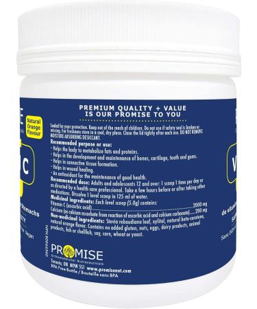 Promise Buffered Vitamin C Powder Orange Flavor-2000mg 400g 80 Day Supply Easy On The Stomach Made in Canada - Buy Online on SooperMarket.com