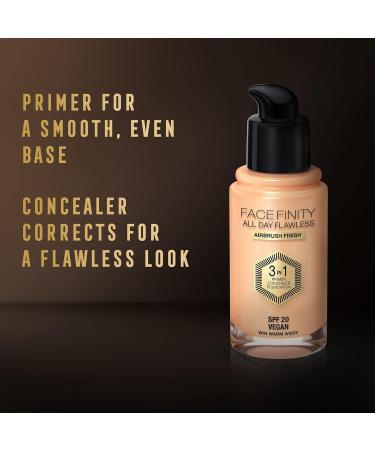 Max Factor Facefinity 3-in-1 All Day Flawless Liquid Foundation SPF 20 - 44 Warm Ivory 30 ml - Pack of 1 - Buy Online on SooperMarket.com