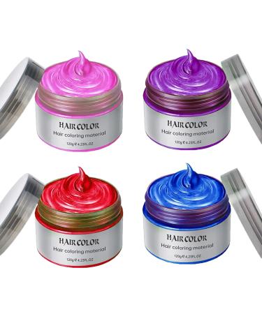 Temporary Hair Color Dye for Girls Kids  Hair Wax Color Girl Toys Gifts for Age 4 5 6 7 8 9 Birthday Party  Cosplay DIY  Children's Day  Halloween  Christmas (4 Colors- Red Purple Blue Pink)