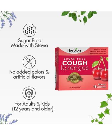 Herbion Natural Sugar Free Cough Lozenges Cherry Flavor | Cough Suppressant | Sore Throat Relief | Pack of 6 | - Buy Online on SooperMarket.com