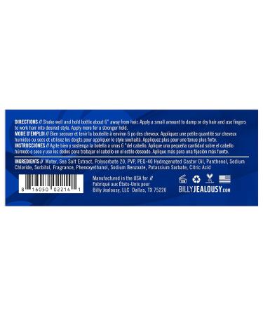 Billy Jealousy Sea Salt Spray Texturizing and Volumizing Hair Spray for All Hair Types and Beard Lengths Ocean Front 4 Fl Oz (Pack of 1) - Buy Online on SooperMarket.com
