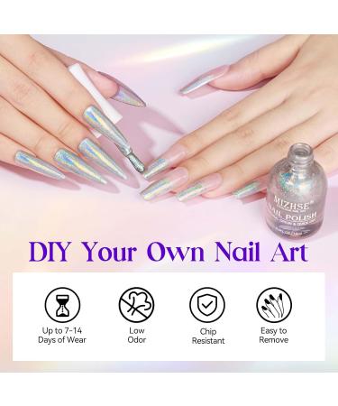 MIZHSE 15ML Quick Dry Holographic Nail Polish Shimmer Glitter Nail Polish Varnish Magic Colour Change Iridescent Nail Lacquer Long Lasting No Need Lamp Cure 001 LSZJY001 - Buy Online on SooperMarket.com