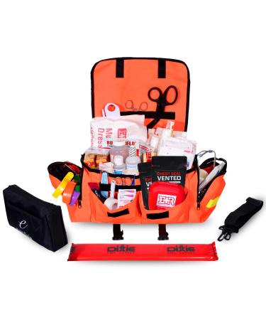 Ever Ready First Aid Fully Stocked EMT Trauma Bag Feat. Tourniquet  Chest Seals  Bleeding Control  Bandages  Shears  Gauze Pads and Rolls (Orange)