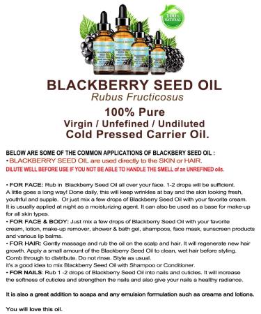 100% Pure Blackberry Seed Oil - Virgin Unrefined Cold Pressed Carrier Oil for Face Skin Hair | 0.5 Fl. oz - Buy Online on SooperMarket.com