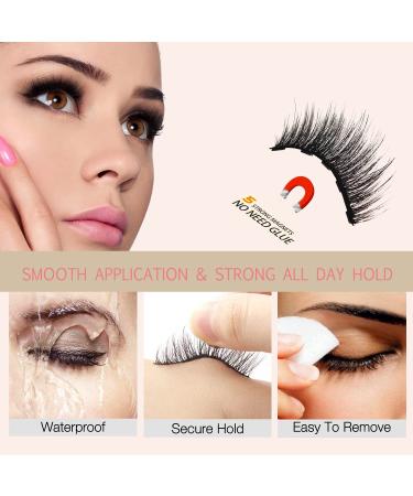 Magnetic Eyelashes Kit with Eyeliner - Natural Looking 10 Pairs | Reusable 3D False Lashes Pack with Tweezers - No Glue Needed! - Buy Online on SooperMarket.com