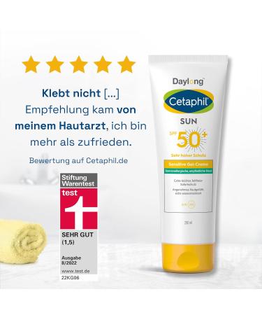 Cetaphil Sun Sensitive Gel Cream SPF 50+ | 200ml | Lightweight Fat-Free Sunscreen for Sensitive Skin | Perfume & Emulsifier Free | UV Protection for Sun Allergy & Mallorca-Acne Prone Skin - Buy Online on SooperMarket.com